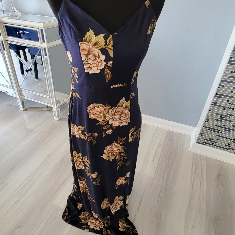 Nine Britton Jersey Knit Navy Floral Maxi Dress Size Medium - Picture 9 of 12